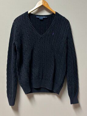 Ralph Lauren Sport Dark Grey Cable Knit V-Neck Sweater XL